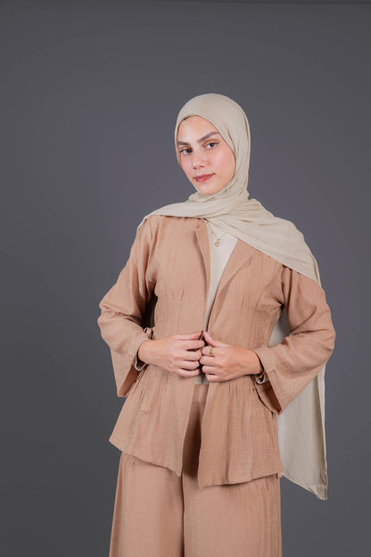 Drawstring Waist Set-beige