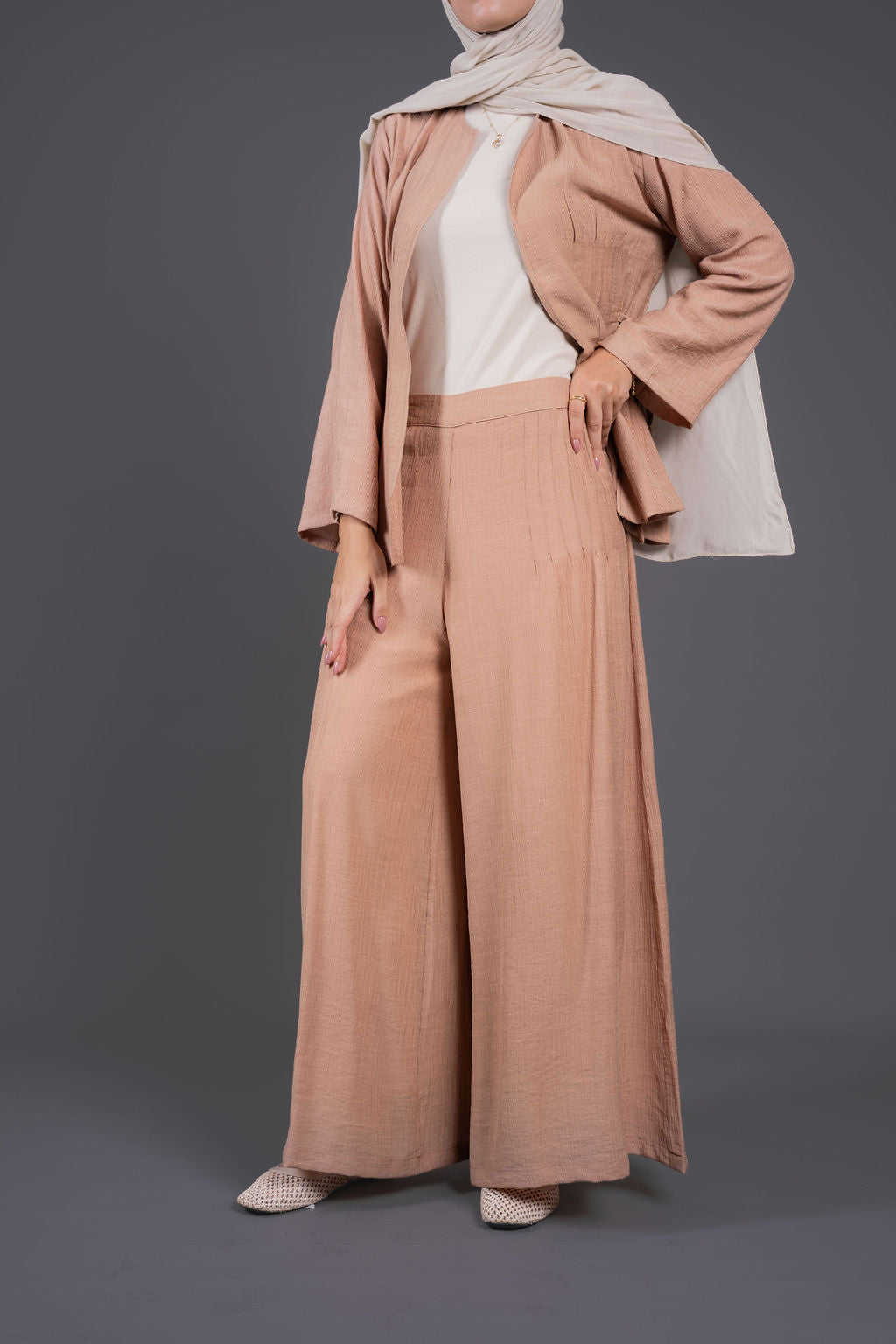 Drawstring Waist Set-beige