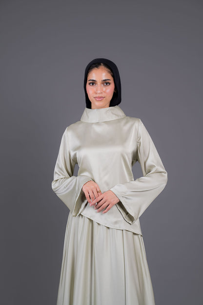 Soft Drape Satin Set -Mint