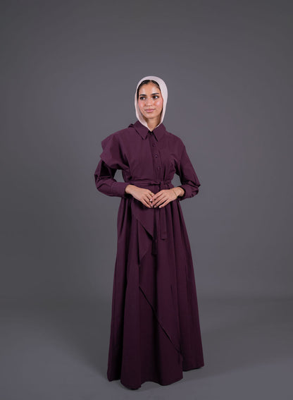 Front Ruffle Maxi Dress - Burghundy