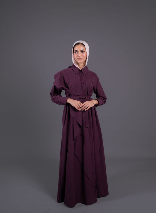 Front Ruffle Maxi Dress - Burghundy