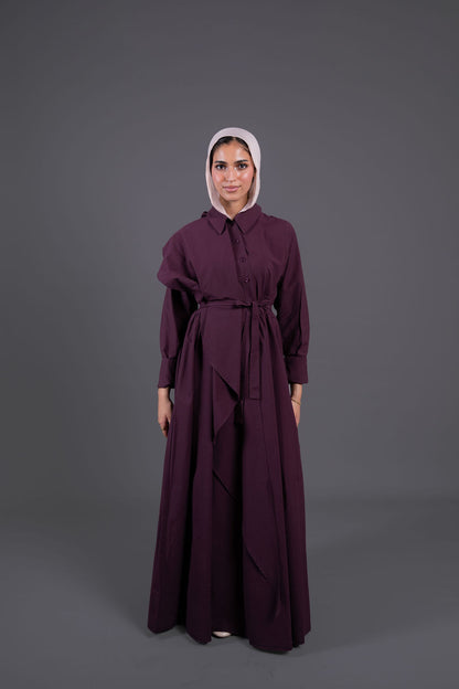 Front Ruffle Maxi Dress - Burghundy
