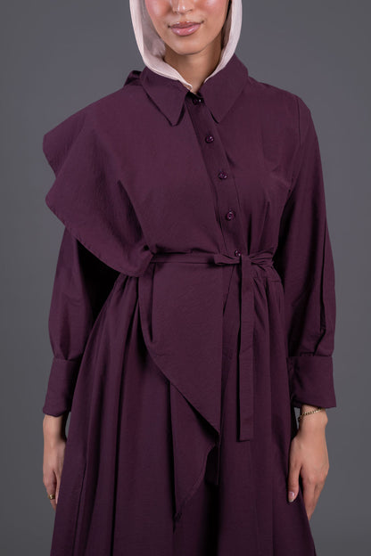 Front Ruffle Maxi Dress - Burghundy