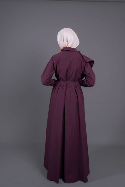 Front Ruffle Maxi Dress - Burghundy