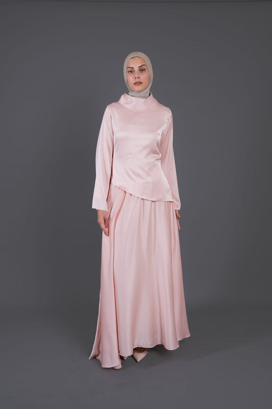 Soft Drape Satin Set -Pink