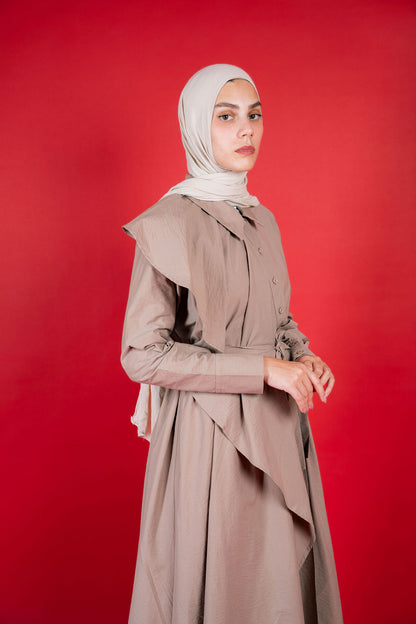 Front Ruffle Maxi Dress - Beige