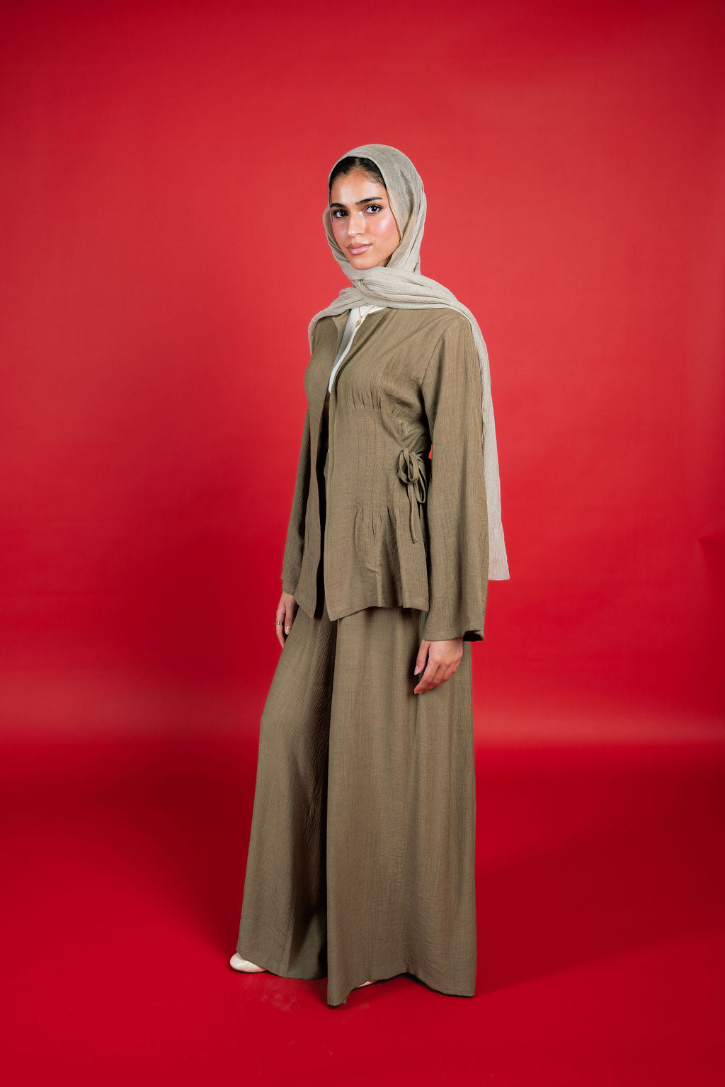 Drawstring Waist Set-Olive