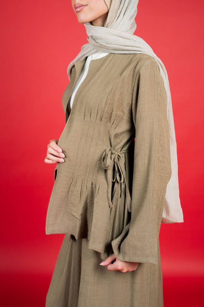 Drawstring Waist Set-Olive