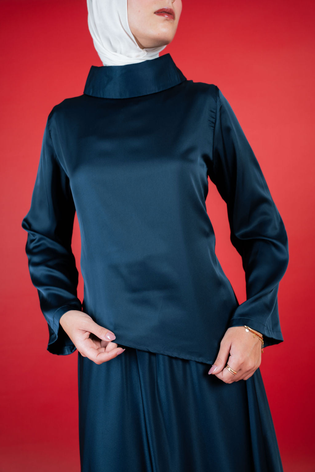 Soft Drape Satin Set -Navy