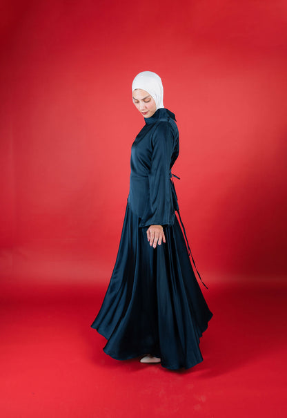 Soft Drape Satin Set -Navy