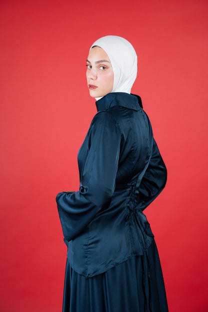 Soft Drape Satin Set -Navy
