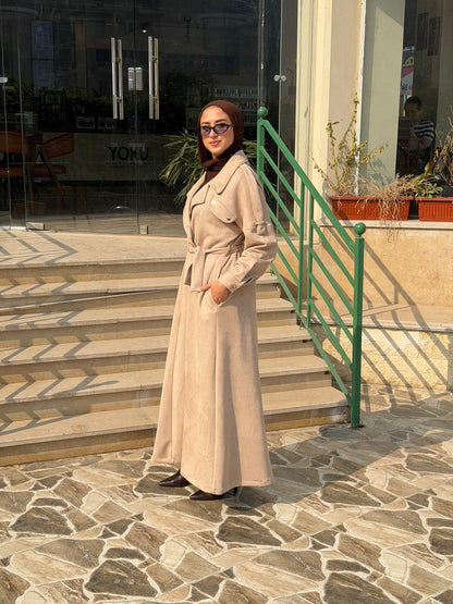 Suede Snap Coat -Dress- Beige