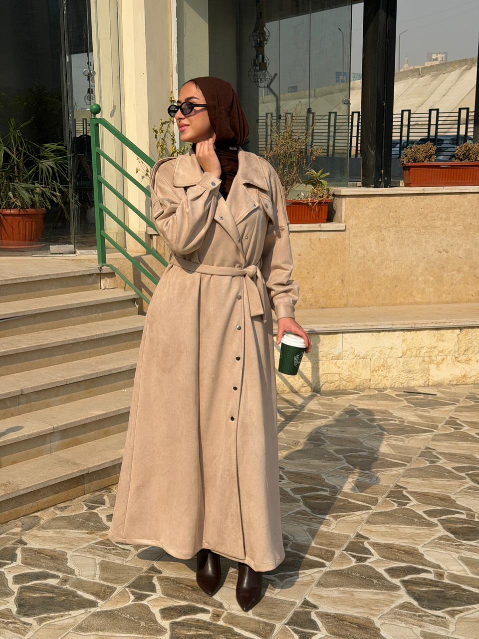 Suede Snap Coat -Dress- Beige