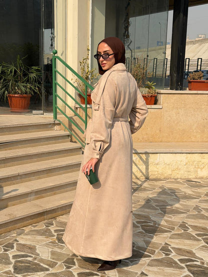 Suede Snap Coat -Dress- Beige