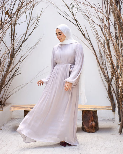 Shimmer Crinkled Satin Dress-Gray Outlet.