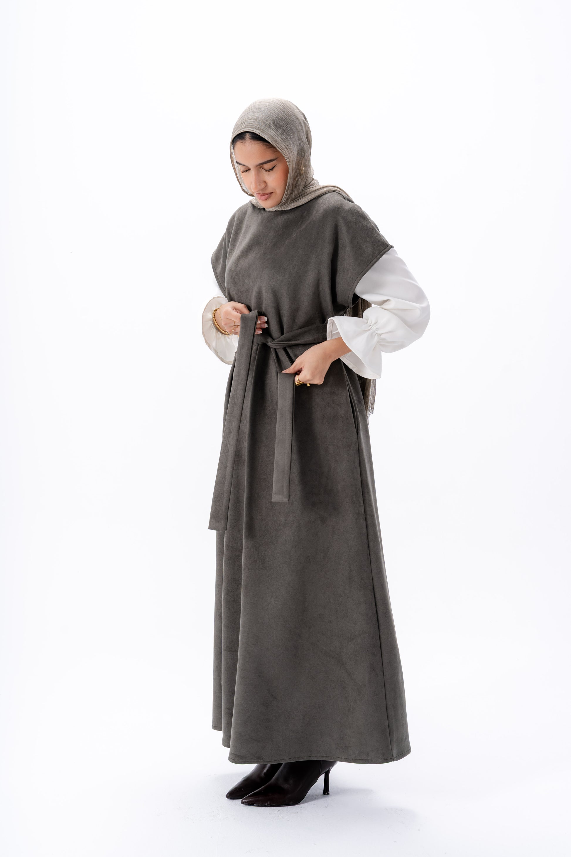 Layered White Sleeve Dress -Olive