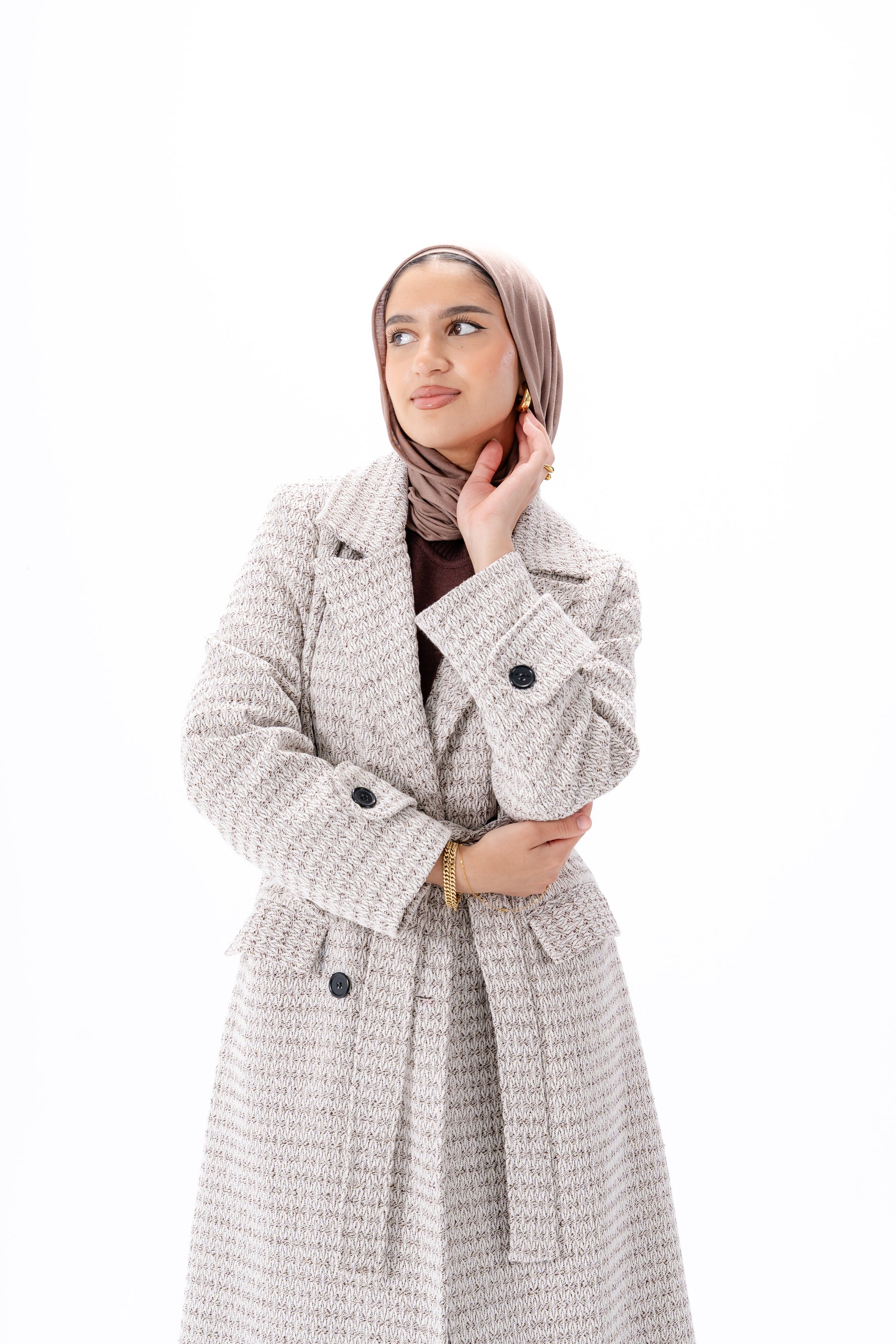 Elegant Tweed Coat -Brown