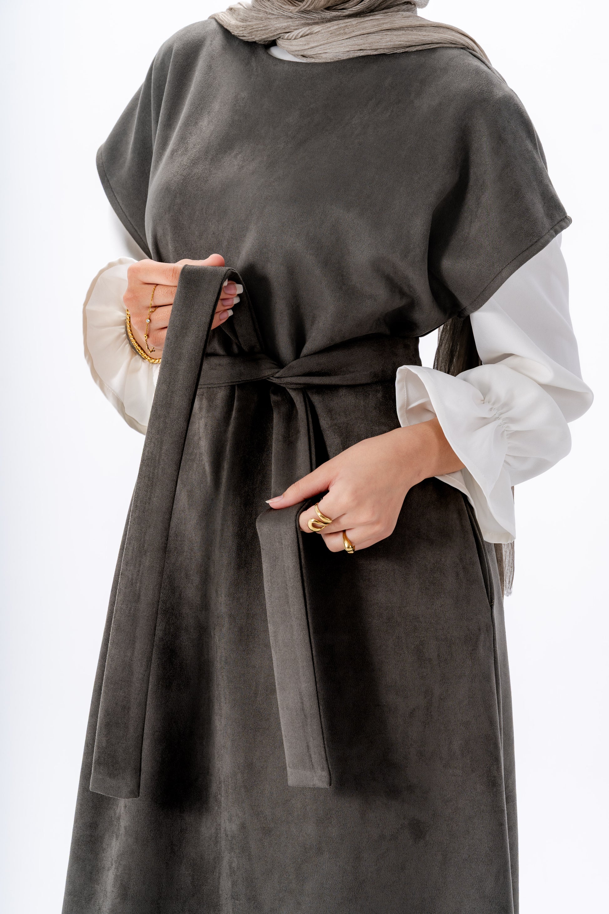 Layered White Sleeve Dress -Olive