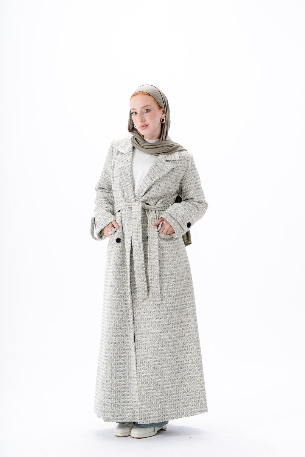 Elegant Tweed Coat-Olive