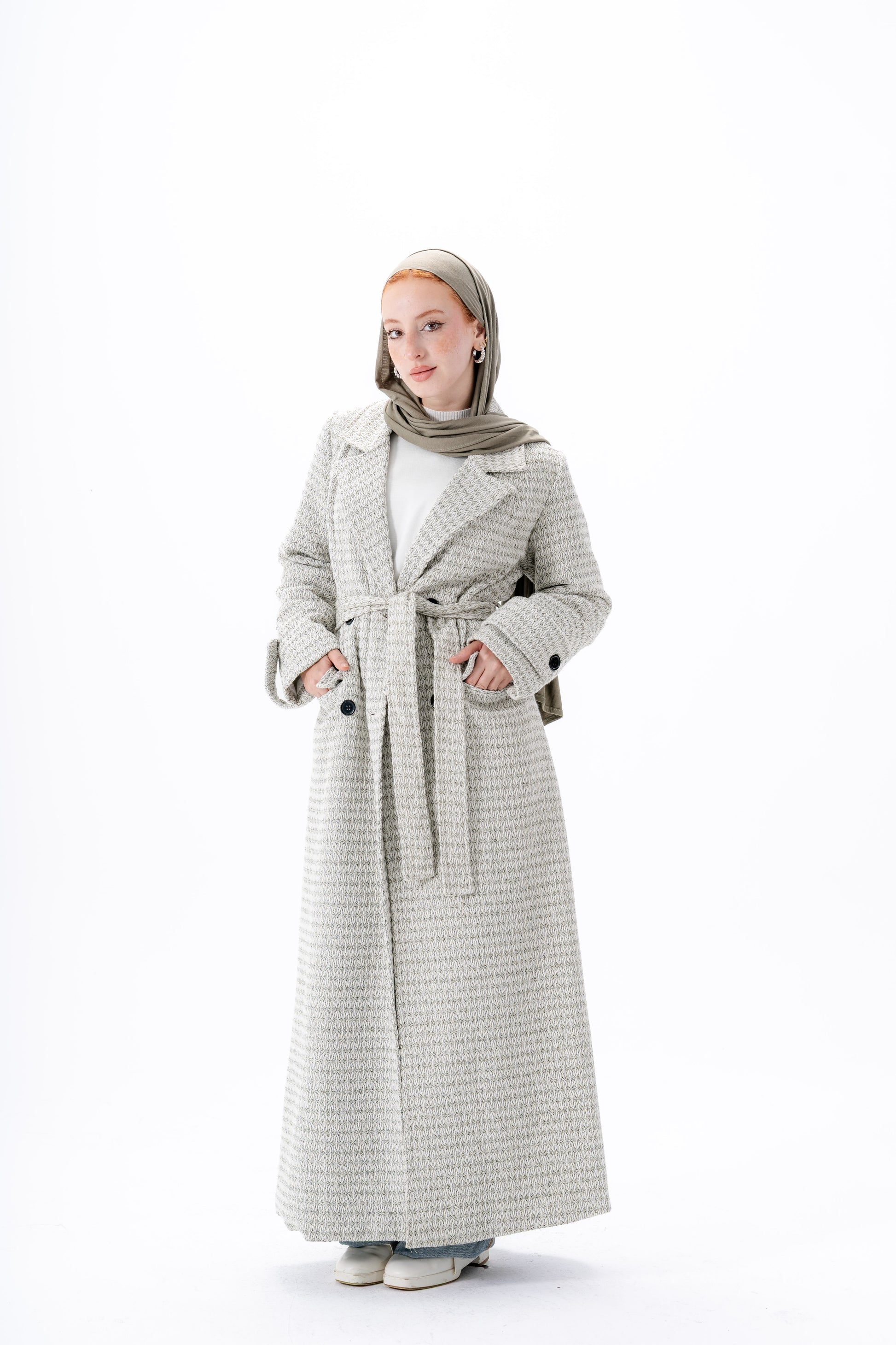 Elegant Tweed Coat-Olive