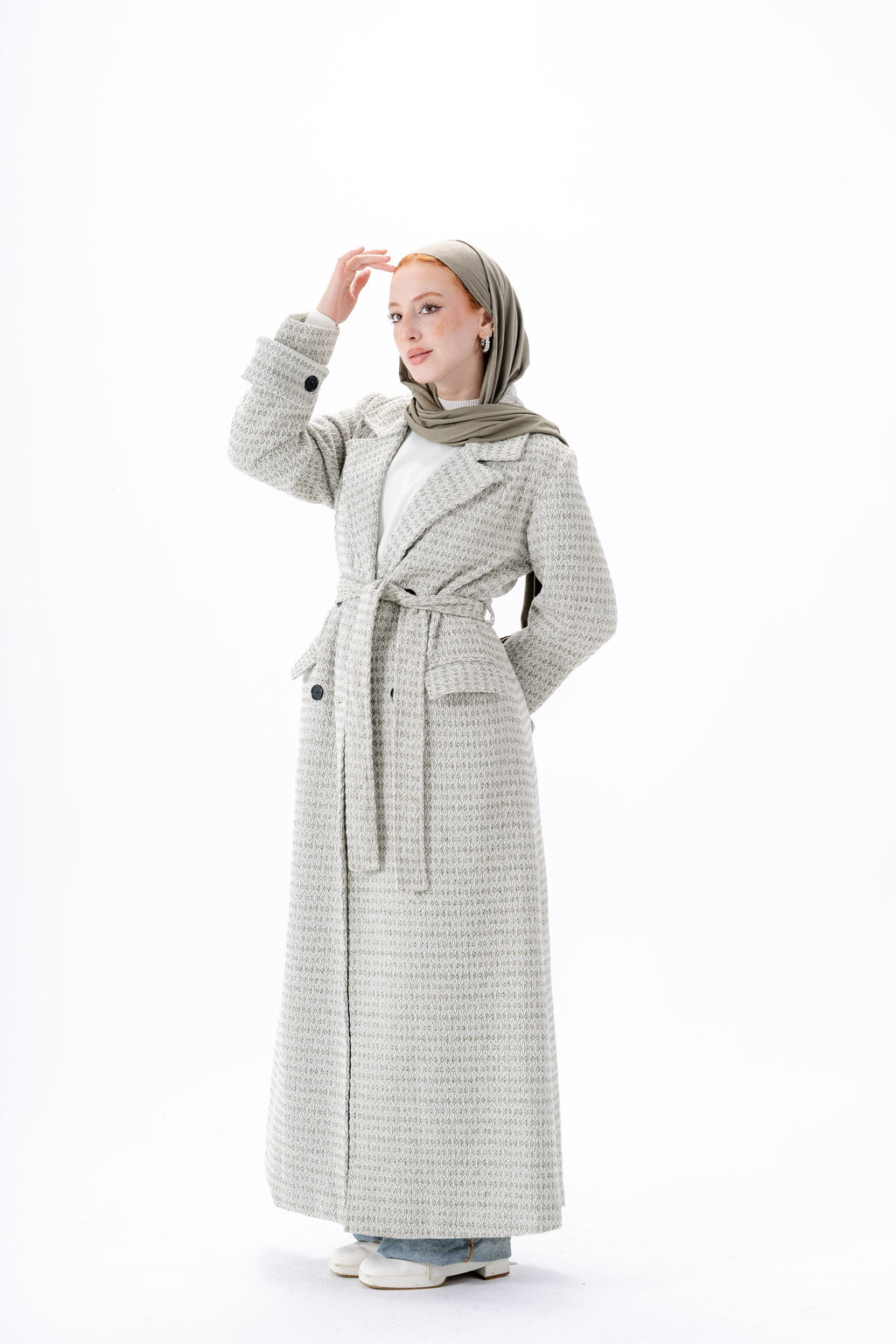 Elegant Tweed Coat-Olive