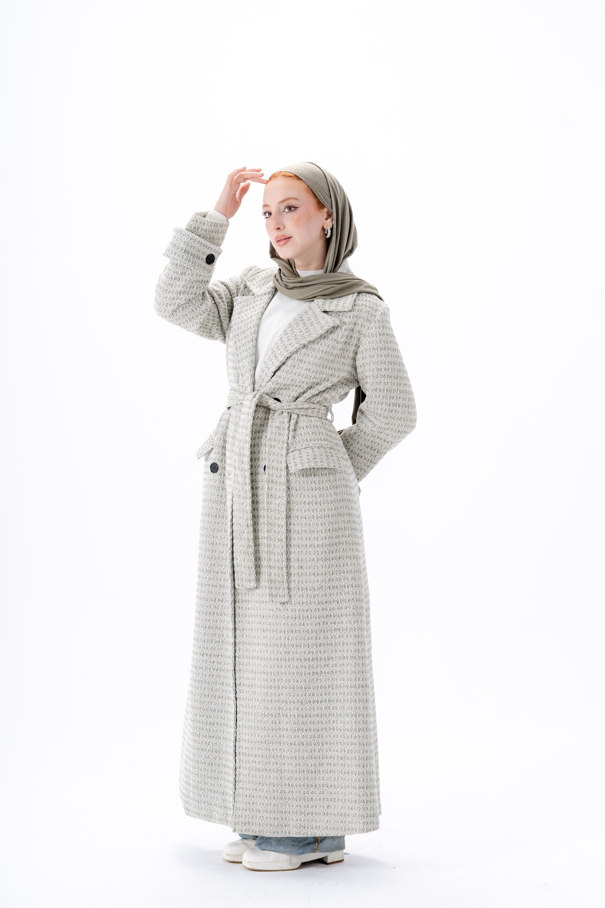 Elegant Tweed Coat-Olive