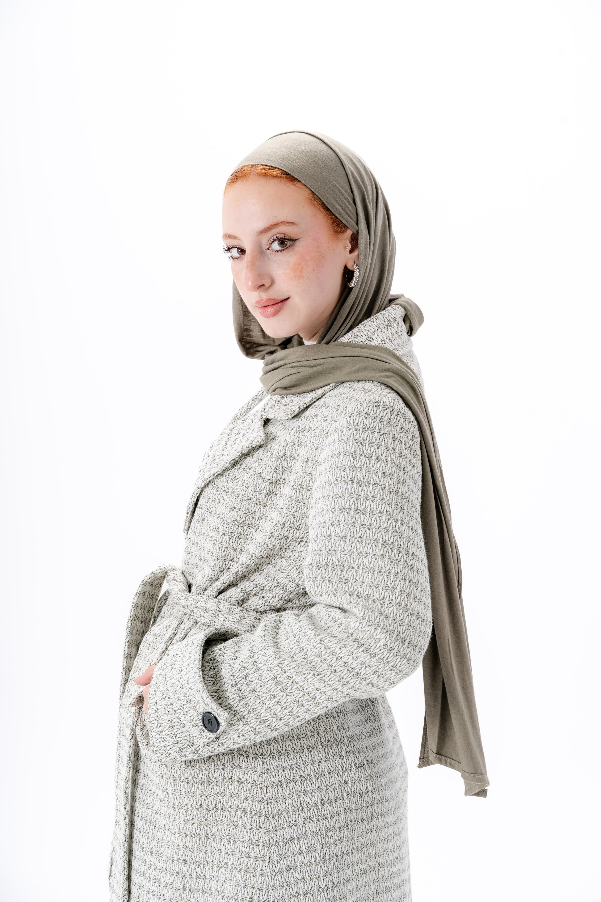 Elegant Tweed Coat-Olive