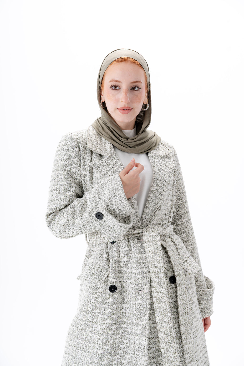 Elegant Tweed Coat-Olive