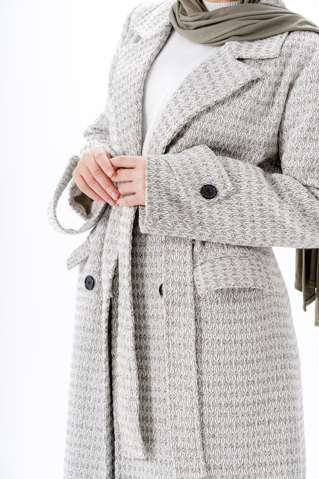 Elegant Tweed Coat-Olive