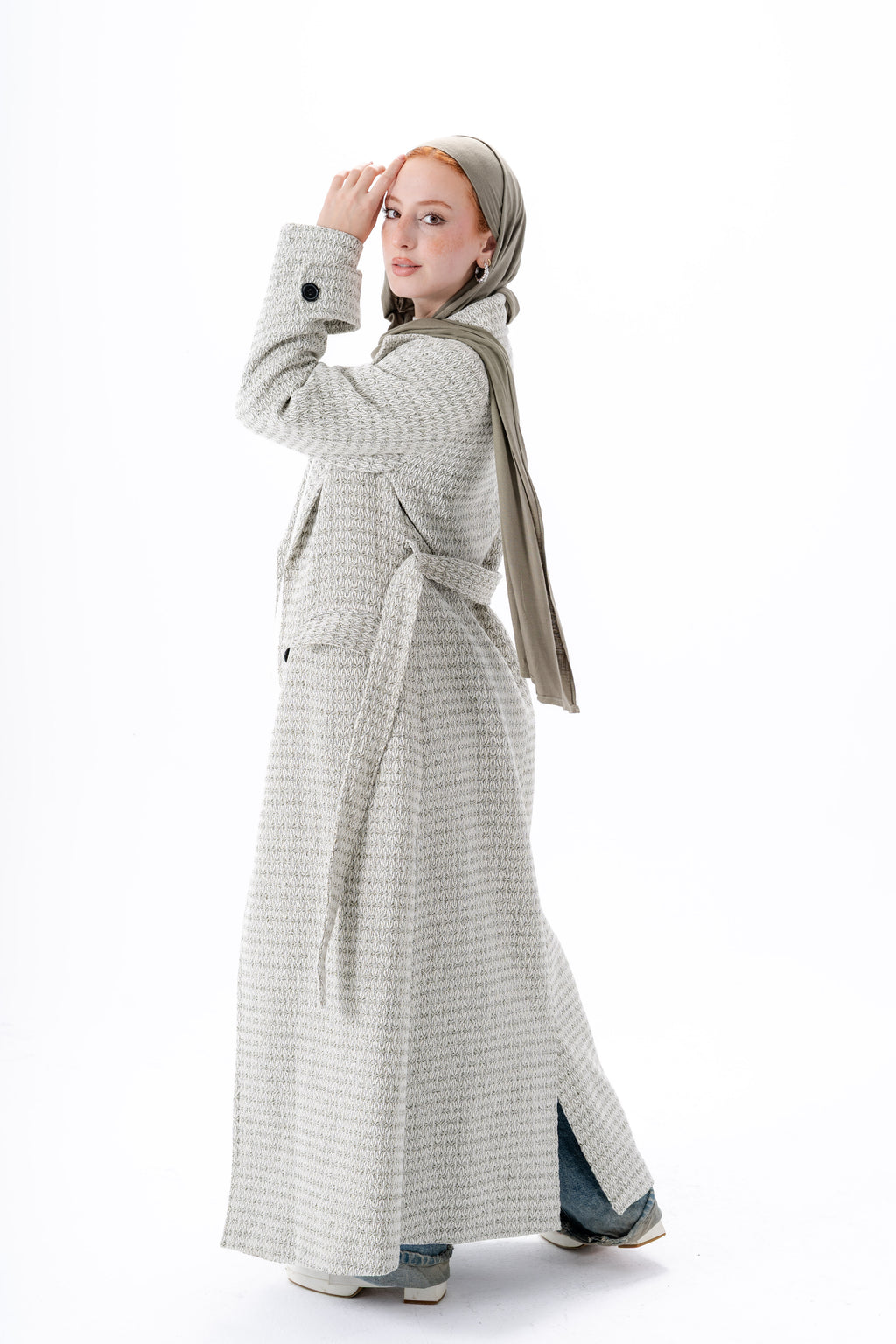 Elegant Tweed Coat-Olive