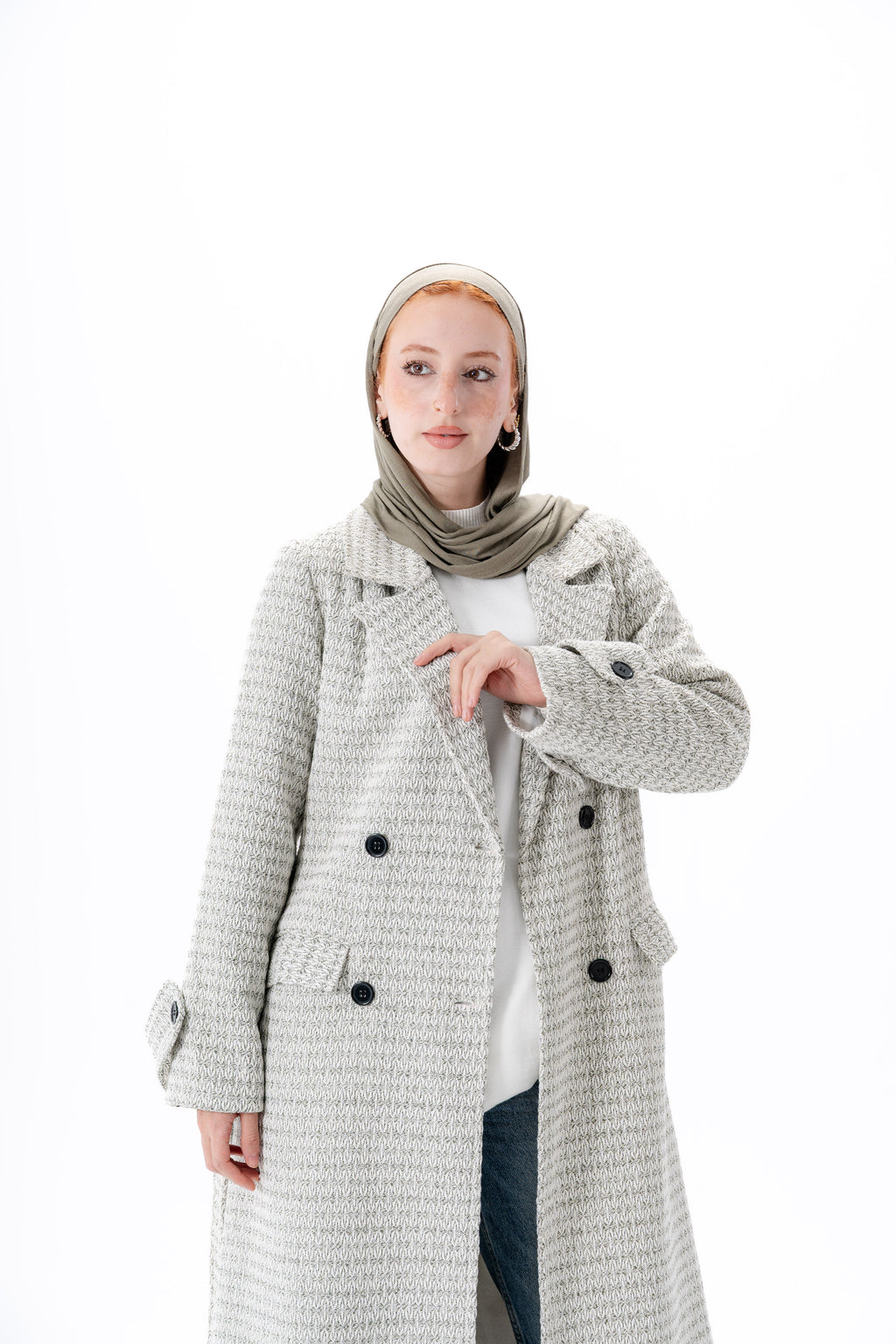 Elegant Tweed Coat-Olive