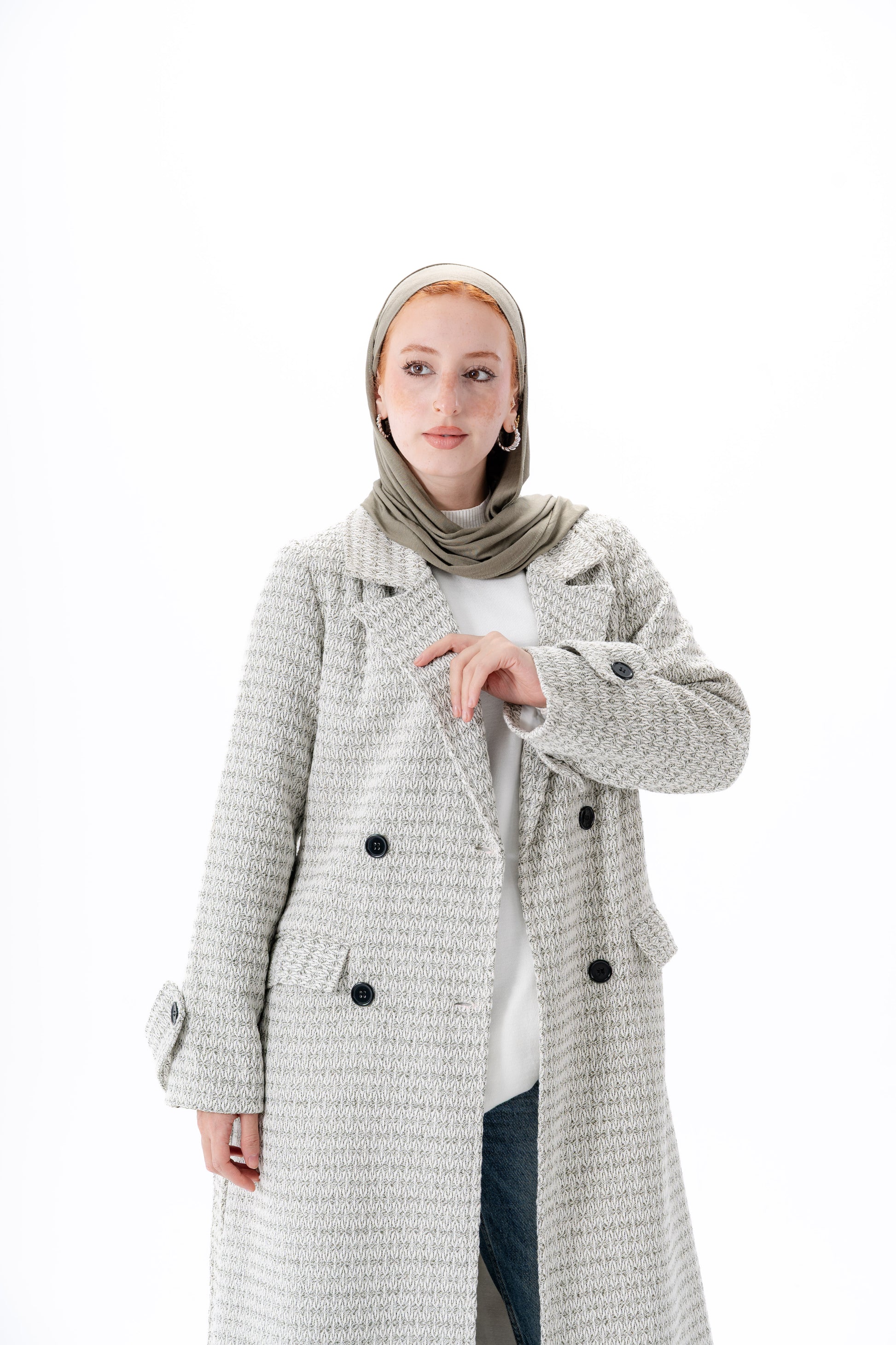 Elegant Tweed Coat-Olive