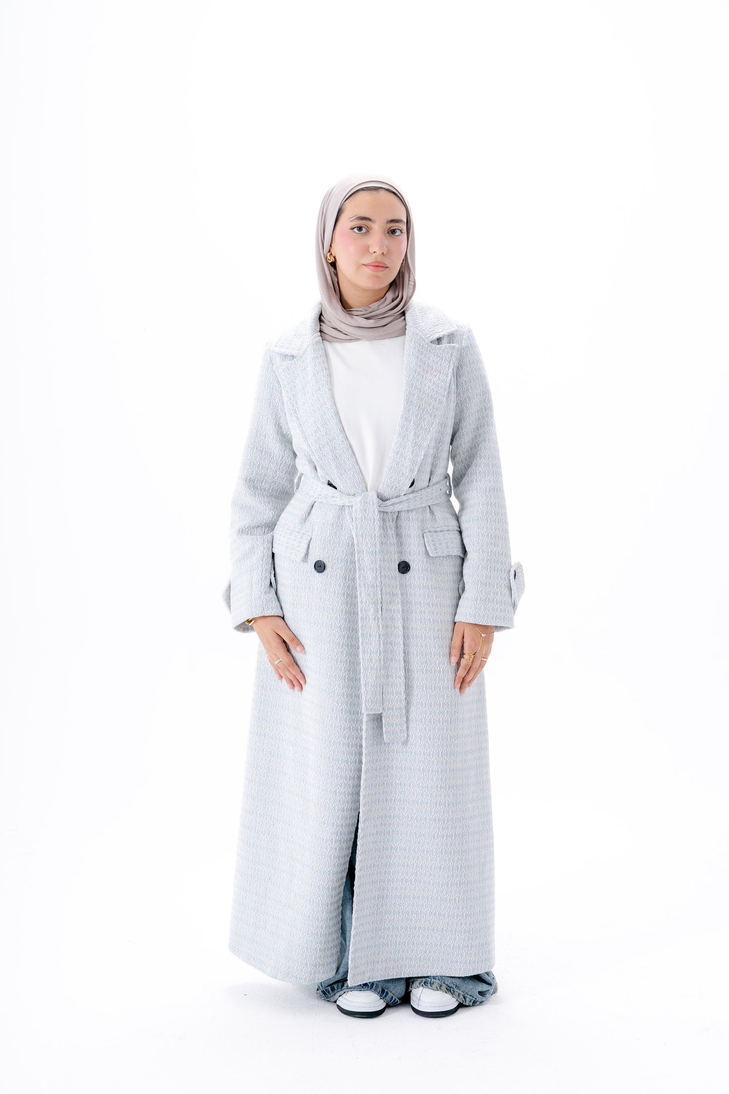 Elegant Tweed Coat -Baby Blue
