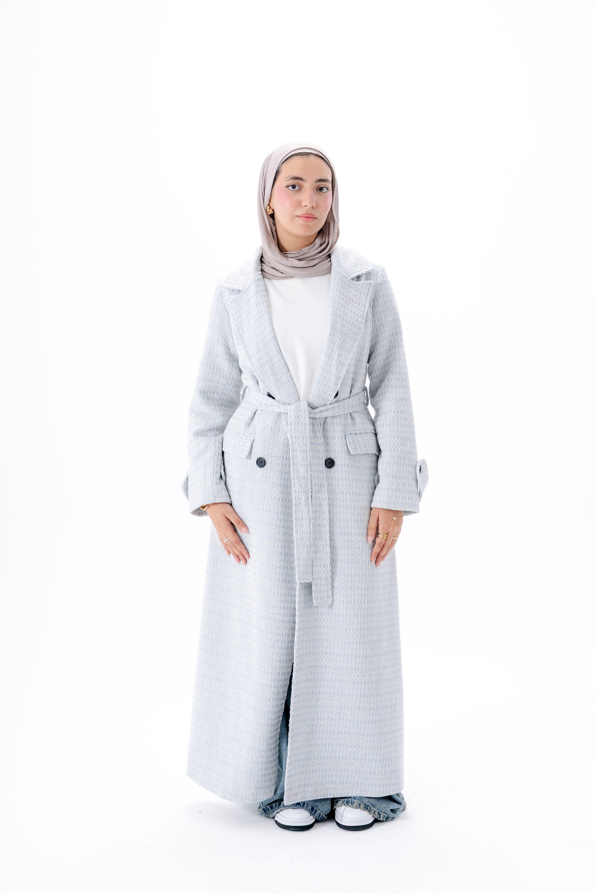 Elegant Tweed Coat -Baby Blue