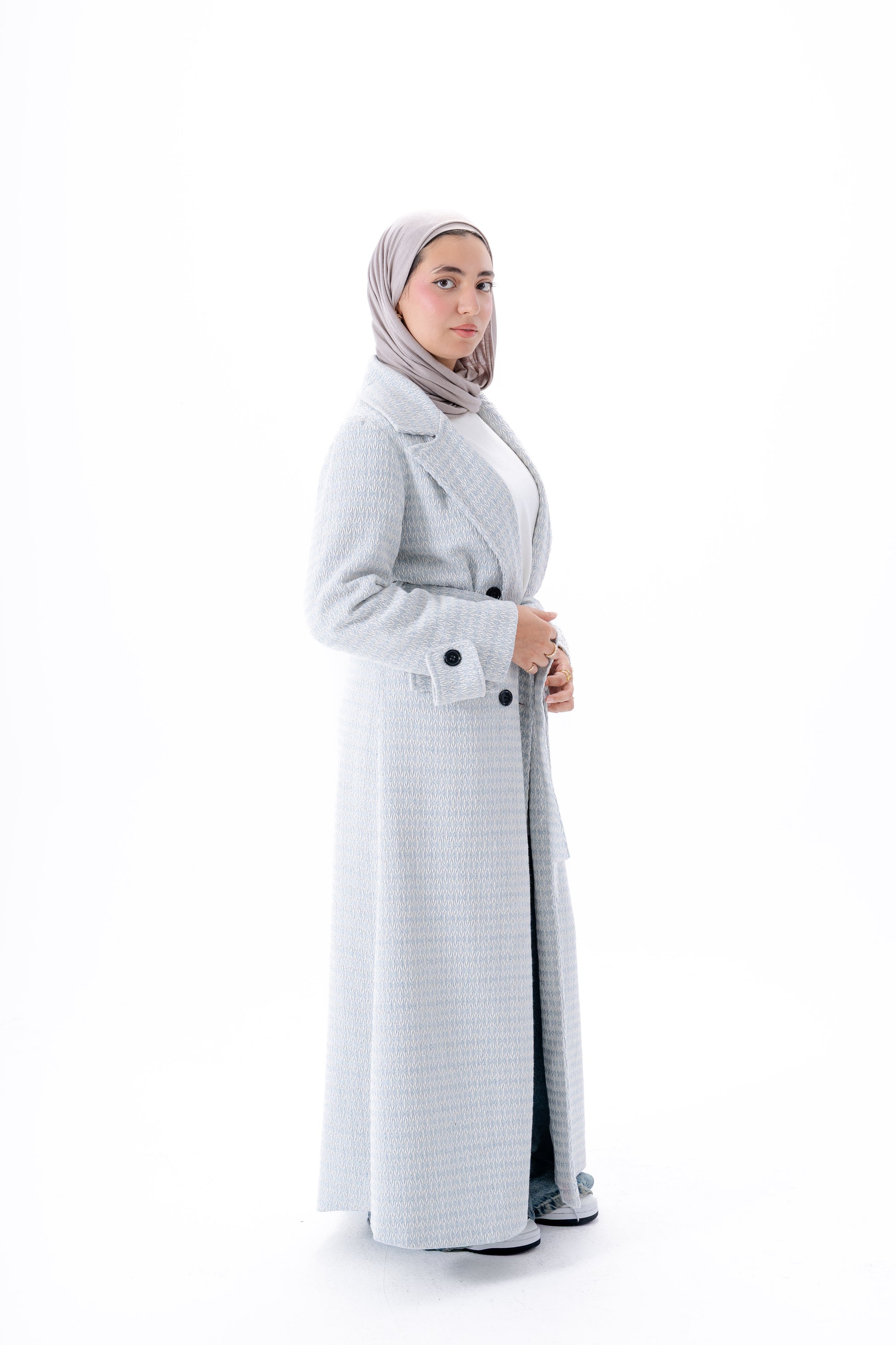 Elegant Tweed Coat -Baby Blue