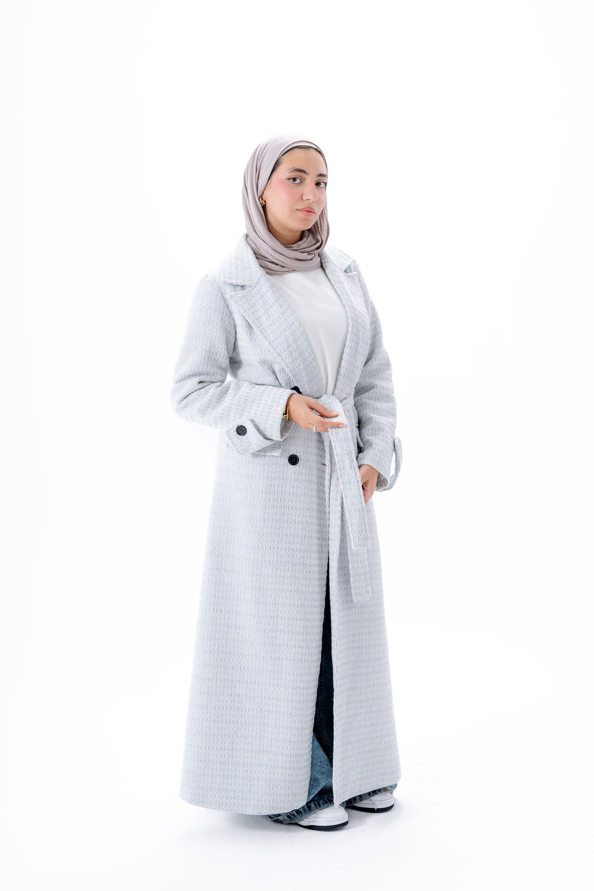 Elegant Tweed Coat -Baby Blue