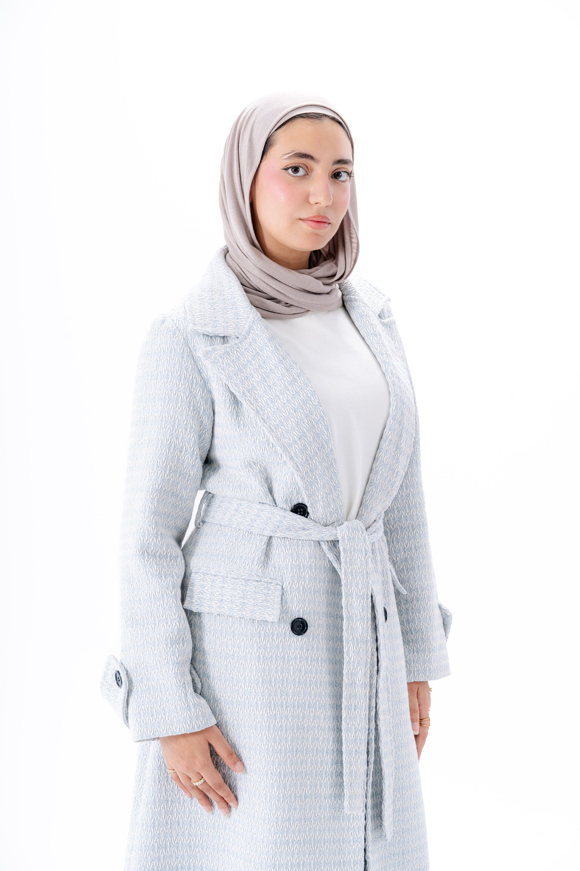 Elegant Tweed Coat -Baby Blue