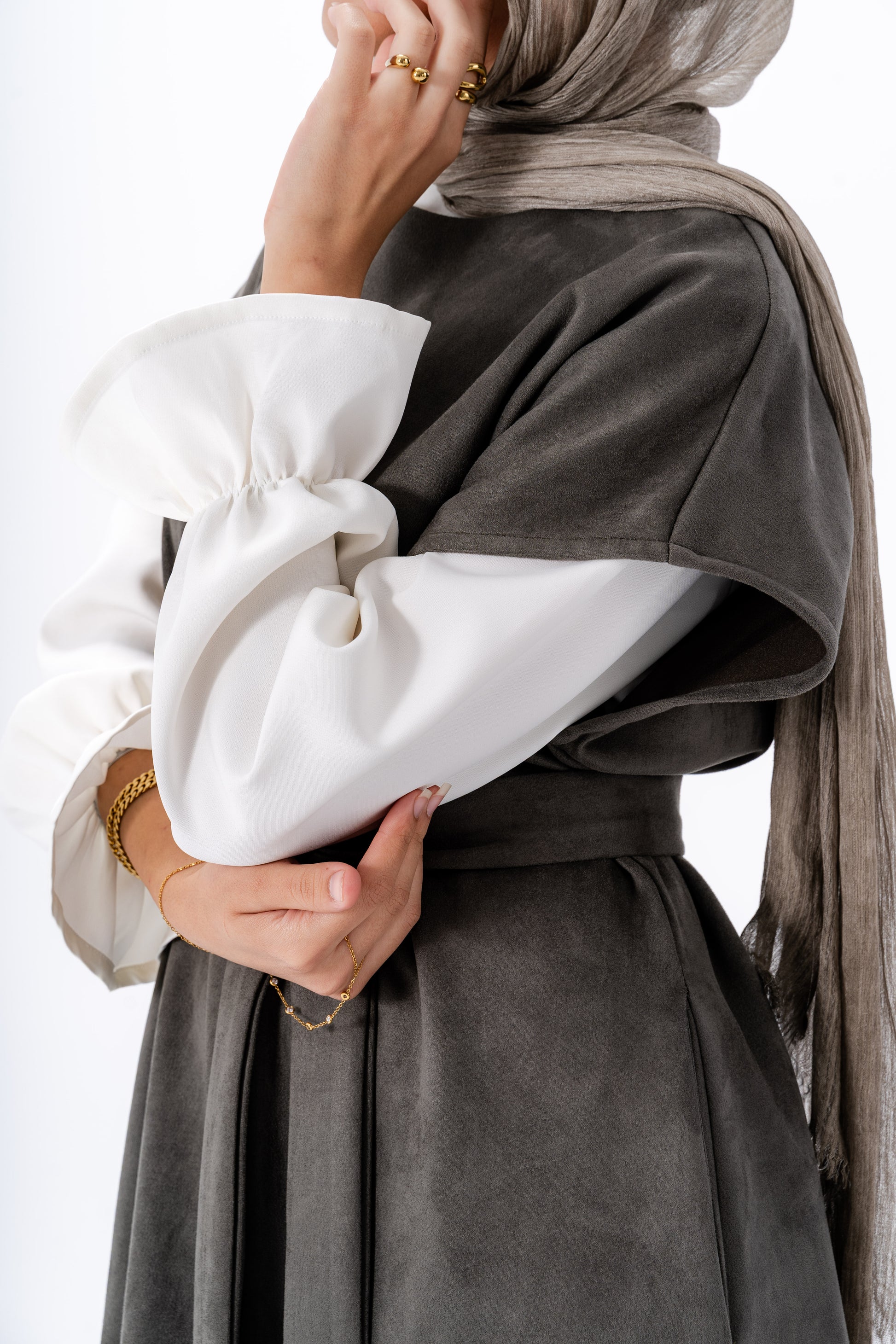 Layered White Sleeve Dress -Olive