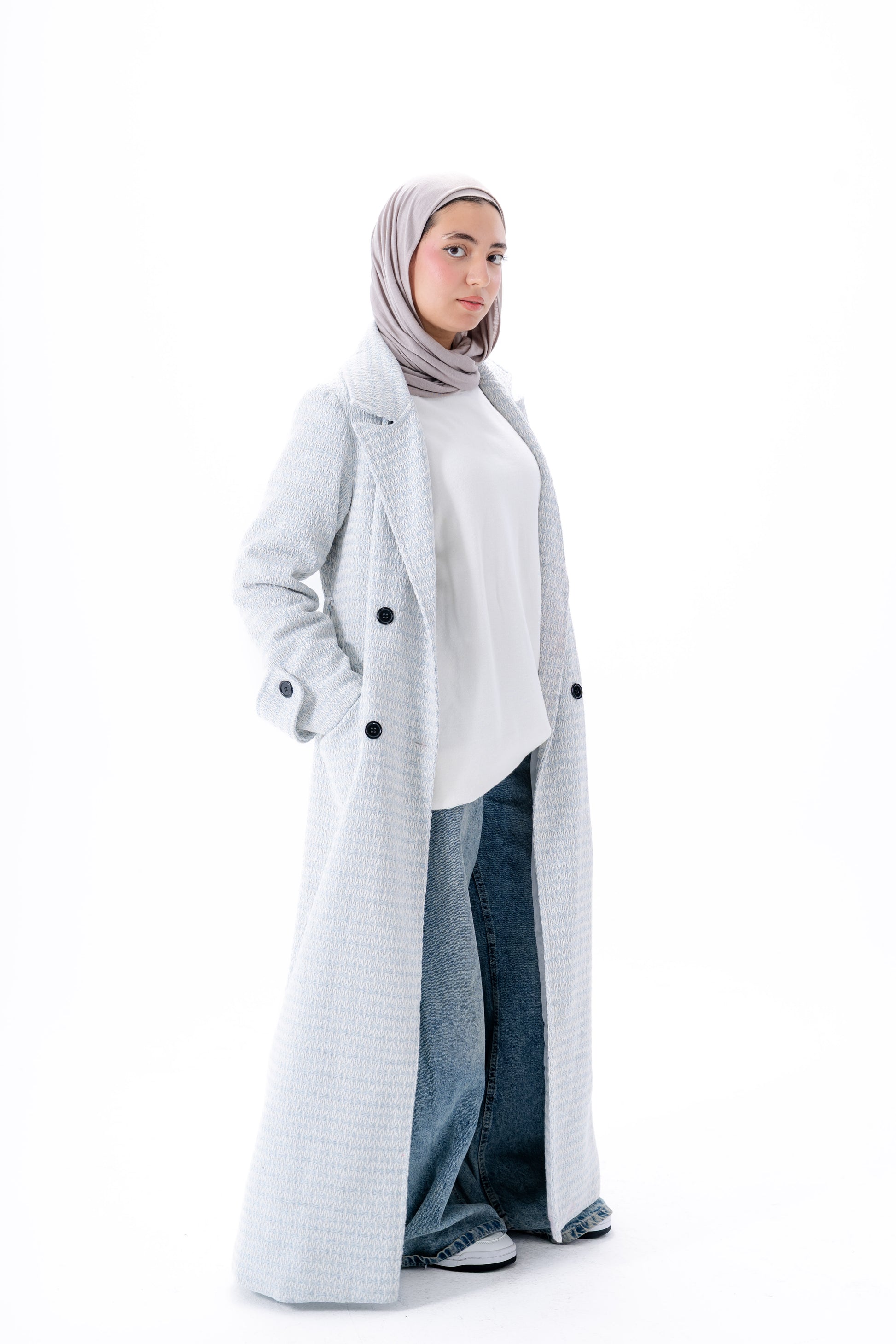 Elegant Tweed Coat -Baby Blue