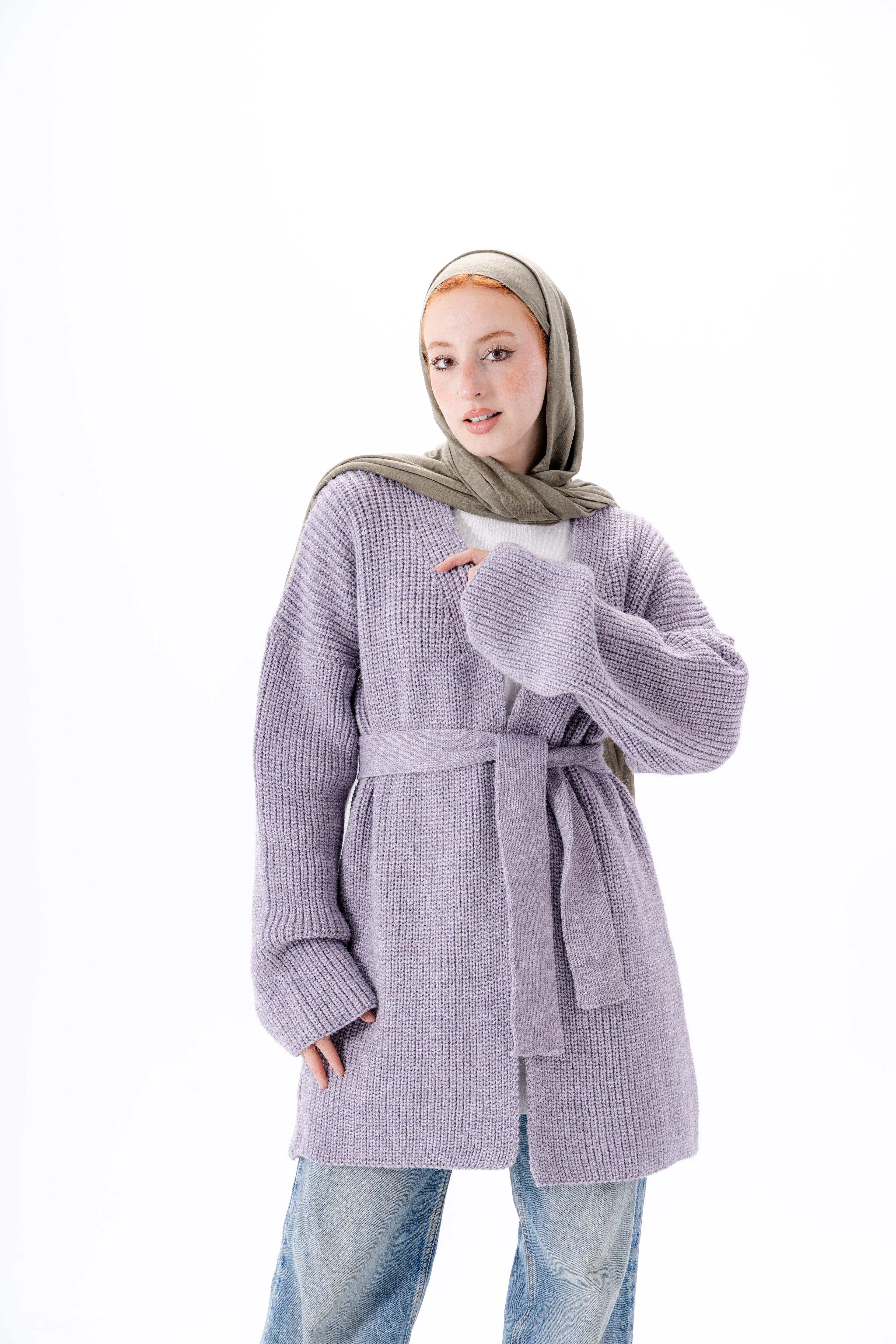 Oversized Knitted Cardigan -Lilac