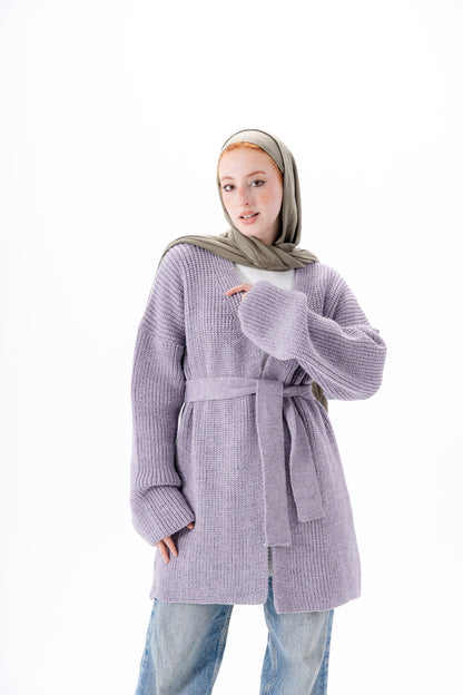 Oversized Knitted Cardigan -Lilac