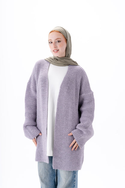 Oversized Knitted Cardigan -Lilac