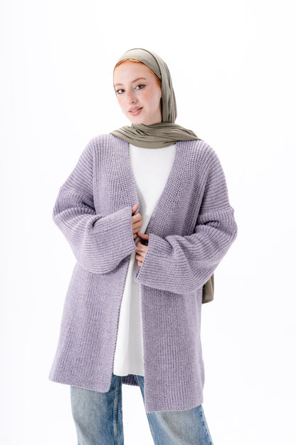 Oversized Knitted Cardigan -Lilac