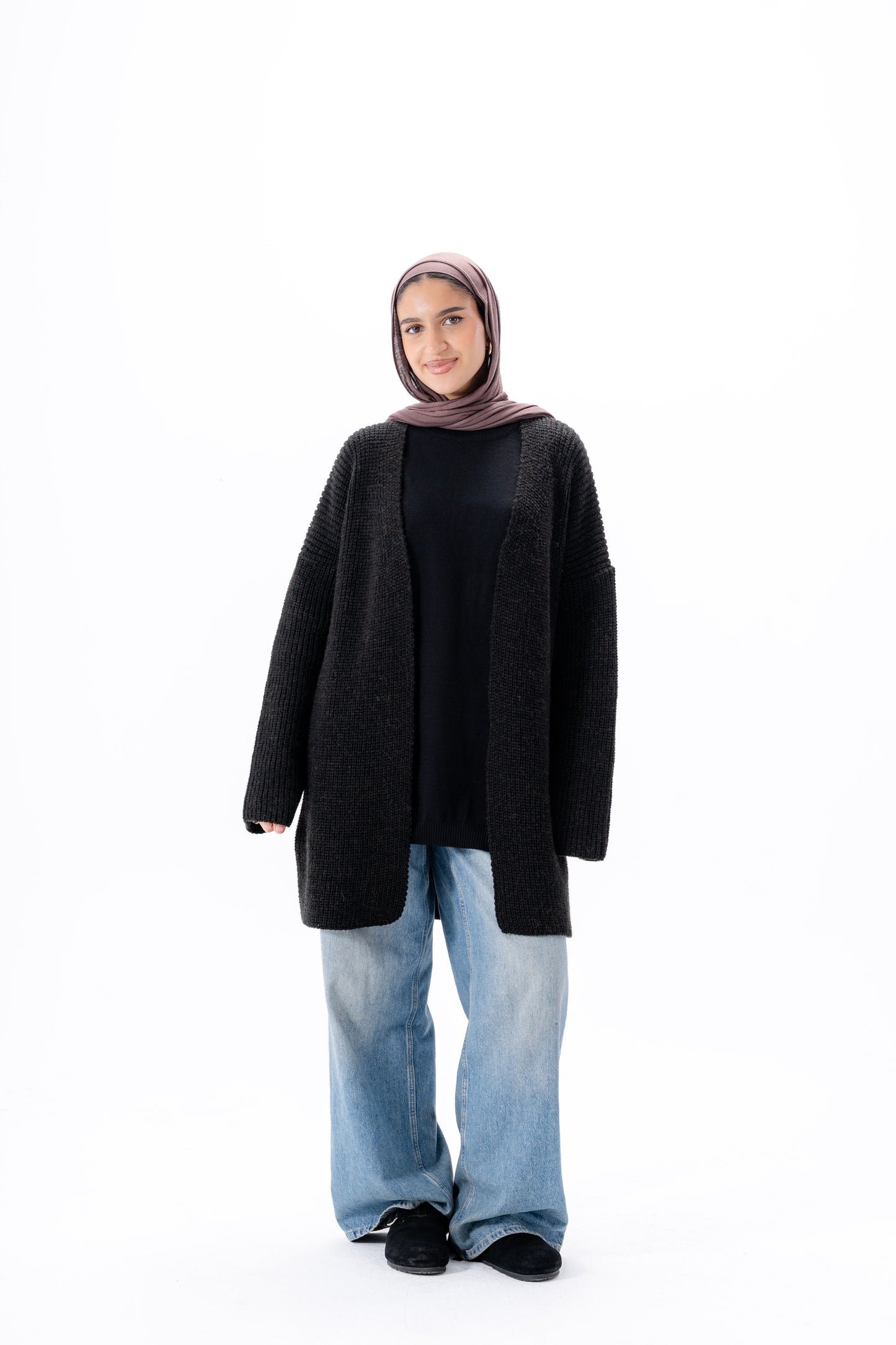 Oversized Knitted Cardigan -Black
