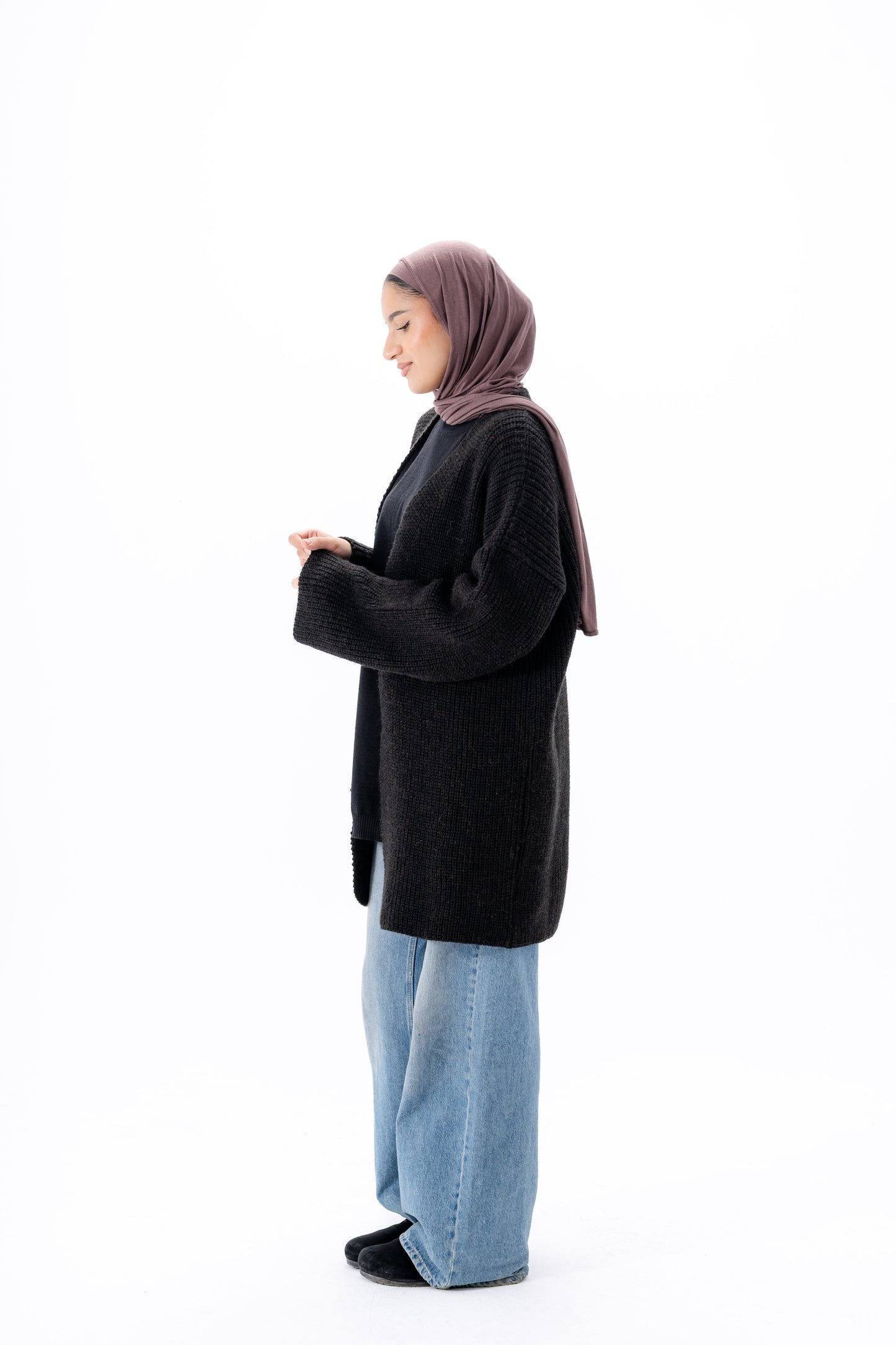 Oversized Knitted Cardigan -Black