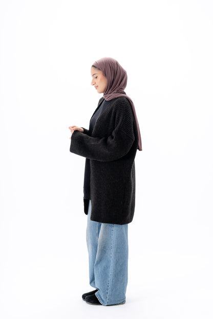Oversized Knitted Cardigan -Black