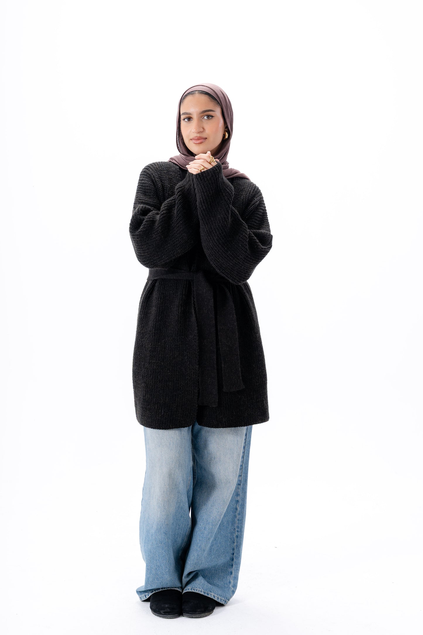 Oversized Knitted Cardigan -Black
