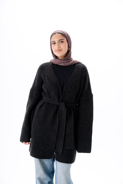 Oversized Knitted Cardigan -Black