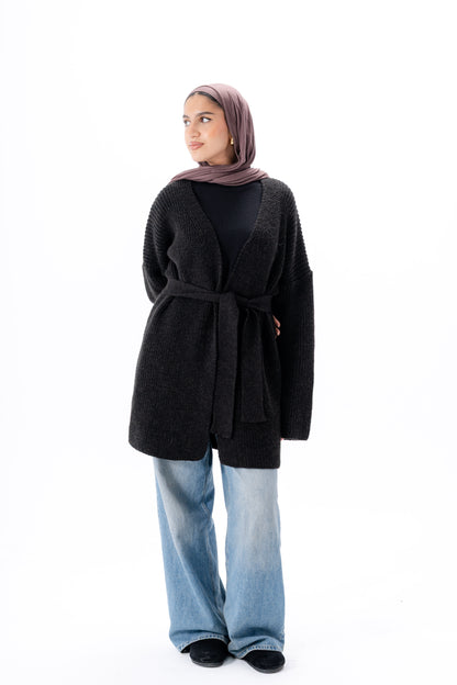Oversized Knitted Cardigan -Black