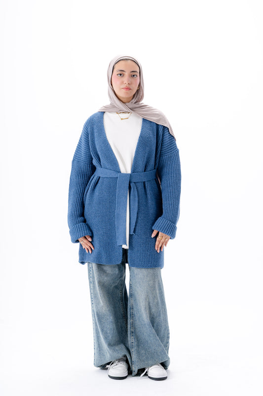 Oversized Knitted Cardigan -Blue